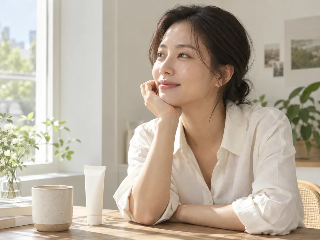 포항화이트닝 상담을 준비하는 가상 성인 모델 · AI 생성 설명용 이미지